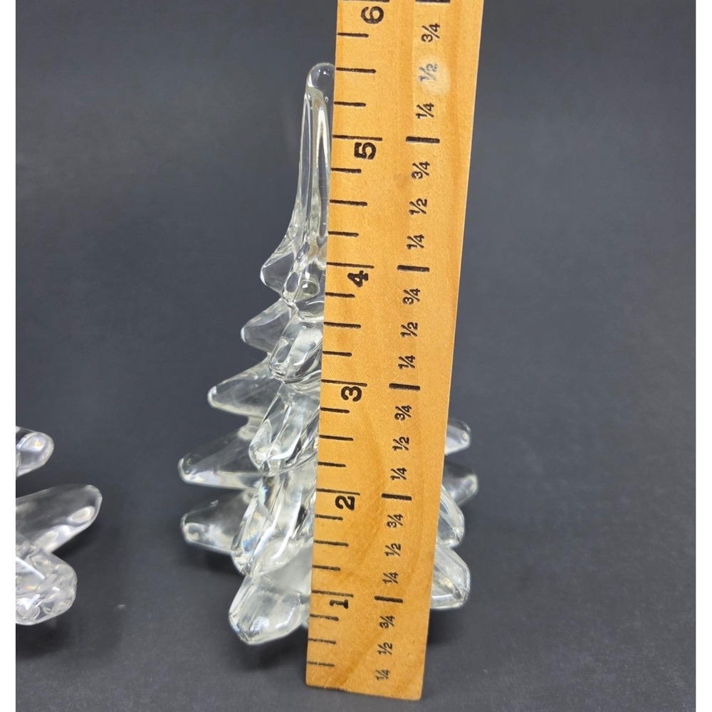 Set of 2 VTG Clear Art Glass Christmas Tree Figurines Holiday Decor 5.5" and 6" - Picture 10 of 12